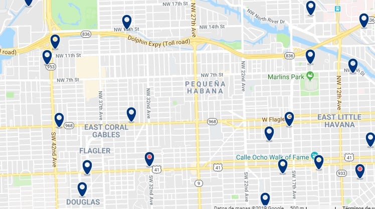 Accommodation in Little Havana - Click on the map to see all available accommodation in this area