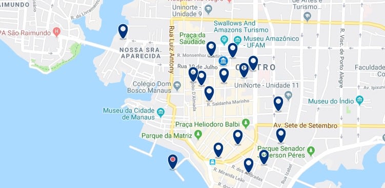 Accommodation in Manaus - City Center - Click on the map to see all available accommodation in this area