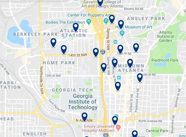 Accommodation in Midtown Atlanta - Click on the map to see all accommodation in this area