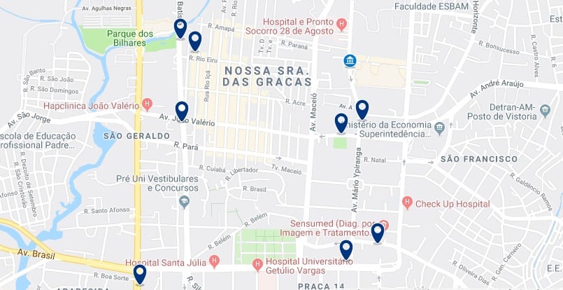 Accommodation in Nossa Sra. das Gracas & Adrianópolis - Click on the map to see all available accommodation in this area
