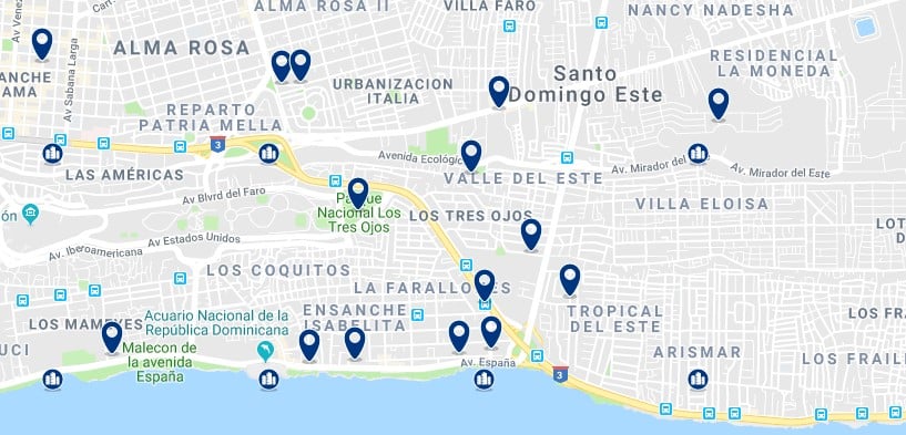 Accommodation in East Santo Domingo- Click on the map to see all available accommodation in this area