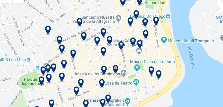 Accommodation in Zona Colonial de Santo Domingo - Click on the map to see all available accommodation in this area