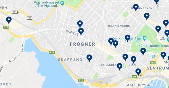Accommodation in Frogner - Click on the map to see all available accommodation in this area