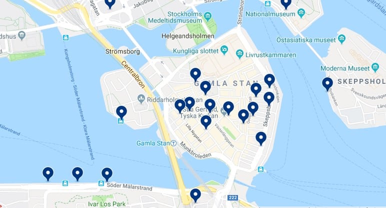 Accommodation in Gamla Stan - Click on the map to see all available accommodation in this area