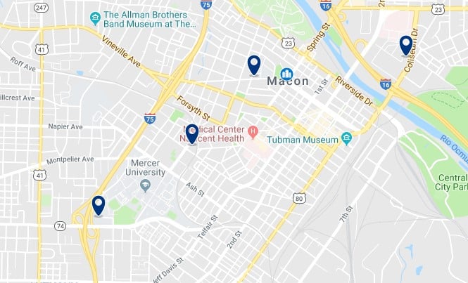 Alojamiento en Downtown Macon - Click on the map to see all accommodation in this area