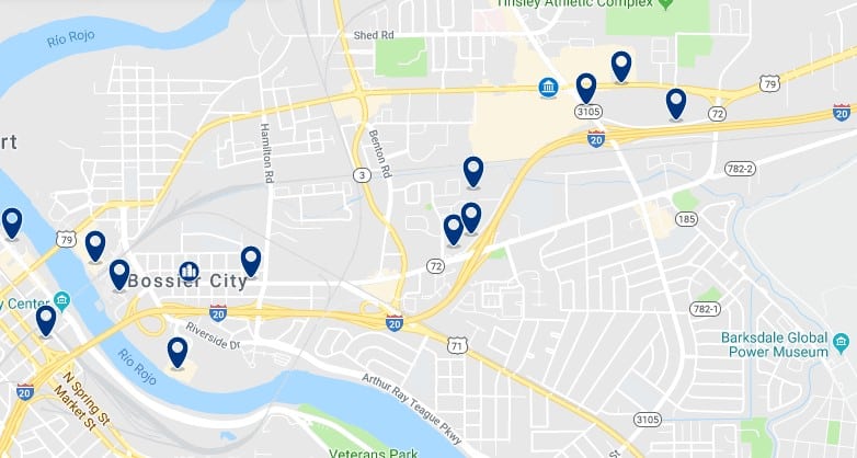 Accommodation in Bossier City - Click on the map to see all available accommodation in this area