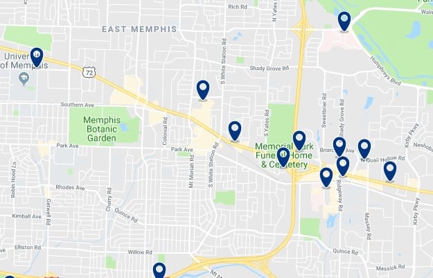 Accommodation in East Memphis - Click on the map to see all accommodation in this area
