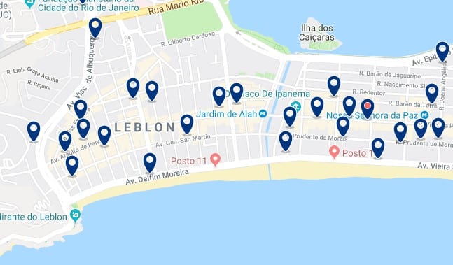 Accommodation in Leblon - Click on the map to see all available accommodation in this area