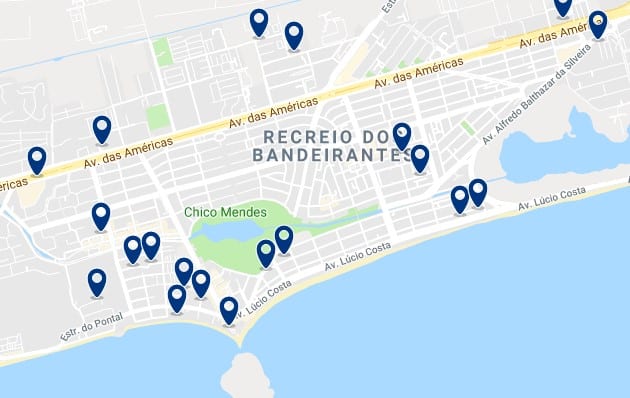 Alojamiento en Recreio dos Bandeirantes - Clica sobre el mapa para ver todo el alojamiento en esta zona