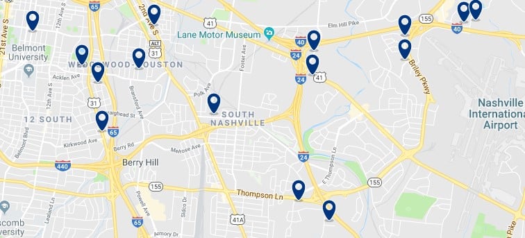 Accommodation in South Nashville - Click on the map to see all accommodation in this area