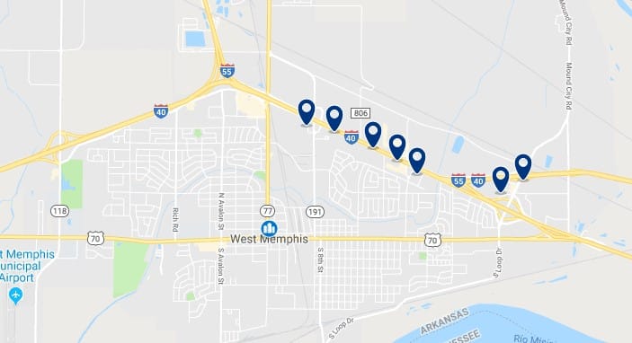 Accommodation in West Memphis - Click on the map to see all accommodation in this area