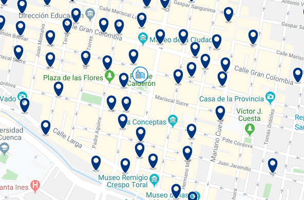 Accommodation in Cuenca City Center - Click on the map to see all available accommodation in this area