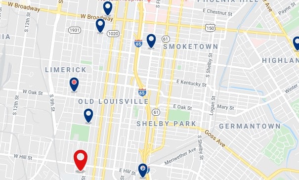 Accommodation in Old Louisville - Click on the map to see all accommodation in this area