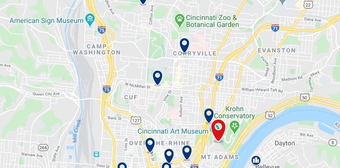 Alojamiento cerca del Cincinnati Arrt Museum - Clica sobre el mapa para ver todo el alojamiento en esta zona
