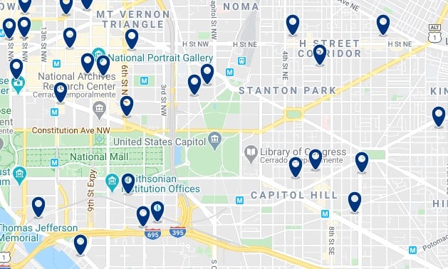 Alojamiento en Capitol Hill - Clica sobre el mapa para ver todo el alojamiento en esta zona