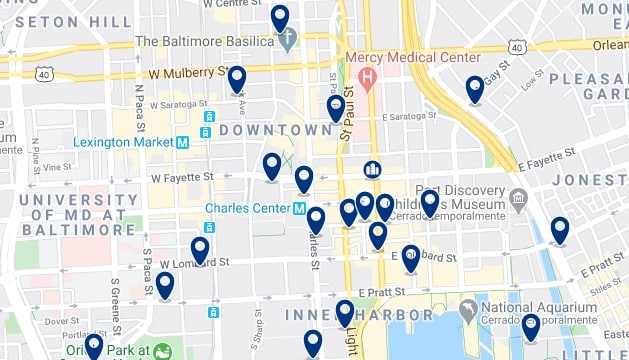 Alojamiento en Downtown Baltimore - Clica sobre el mapa para ver todo el alojamiento en esta zona