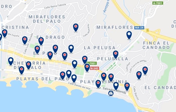 Alojamiento en El Palo - Clica sobre el mapa para ver todo el alojamiento en esta zona