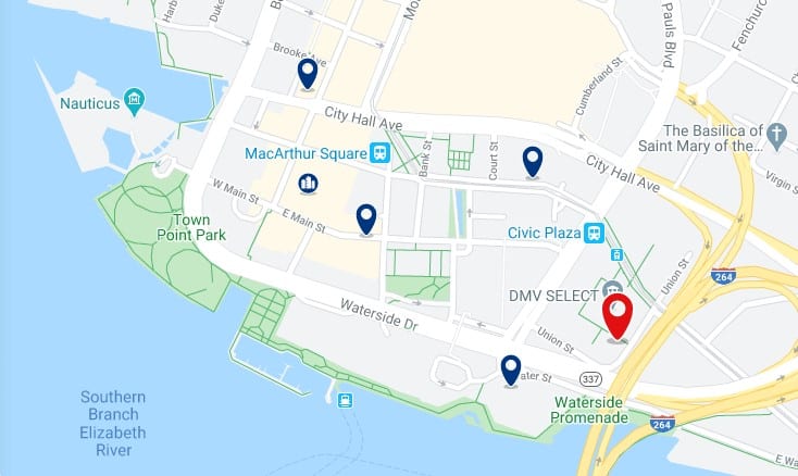 Alojamiento en Norfolk City Center - Clica sobre el mapa para ver todo el alojamiento en esta zona