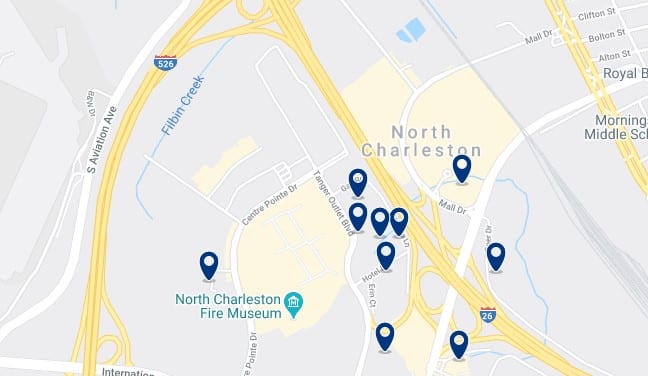 Alojamiento en North Charleston - Clica sobre el mapa para ver todo el alojamiento en esta zona