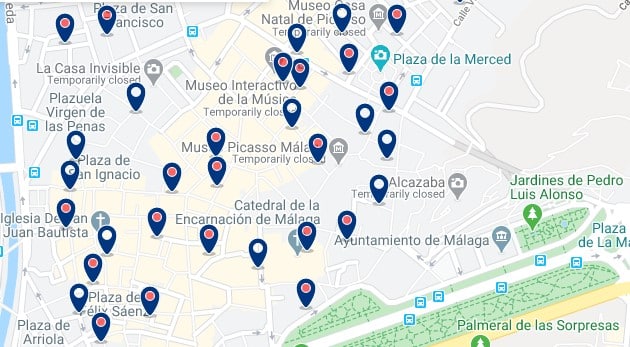 Alojamiento en el centro de Málaga - Clica sobre el mapa para ver todo el alojamiento en esta zona