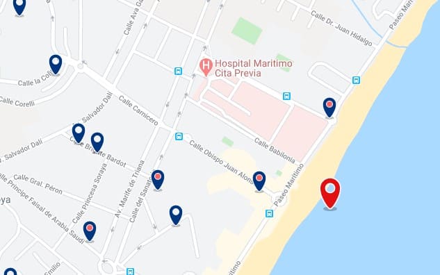 Alojamiento en playa Los Álamos & Playamar - Clica sobre el mapa para ver todo el alojamiento en esta zona