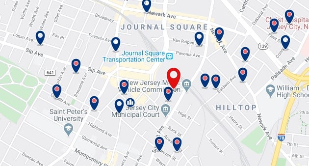 Alojamiento cerca de la estación de metro Journal Square - Clica sobre el mapa para ver todo el alojamiento en esta zona