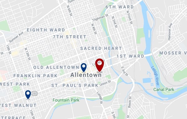 Alojamiento en Downtown Allentown - Clica sobre el mapa para ver todo el alojamiento en esta zona