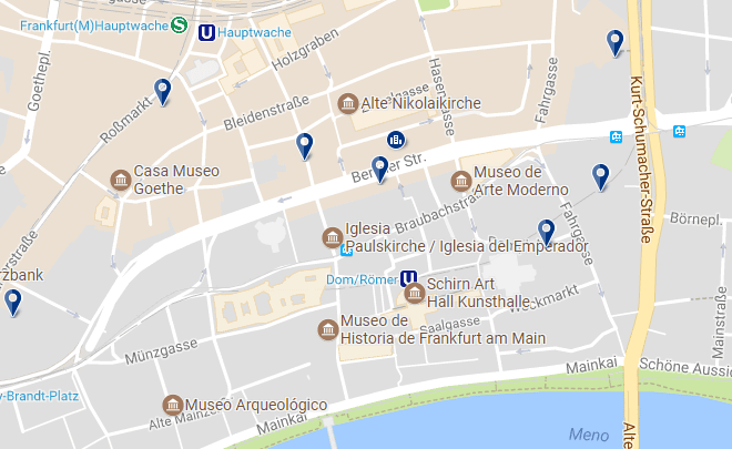 Accommodation in Frankfurt - Zentrum Altstadt - Click on the map to see all accommodation options in this area