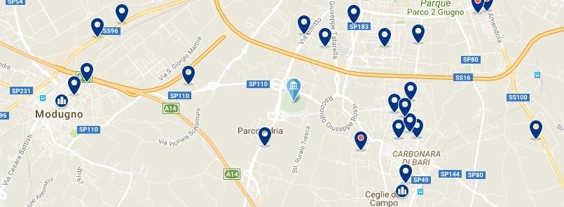 Accommodation around San Nicola Stadium - Click on the map to see all accommodation in this area