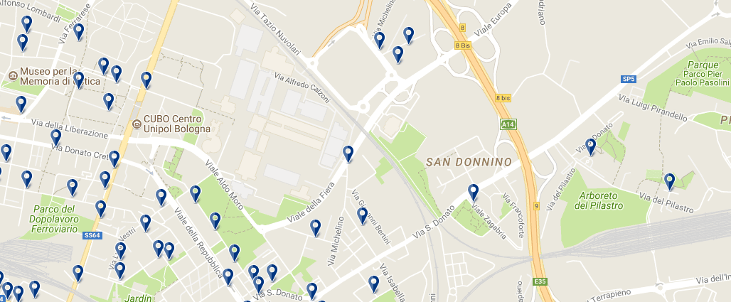 Alojamiento cerca de la Feria de Bolonia - Clica sobre el mapa para ver todo el alojamiento en esta zona