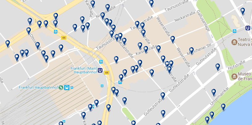 Alojamiento en Frankfurt - Banhofsviertel - Clica sobre el mapa para ver todo el alojamiento en esta zona