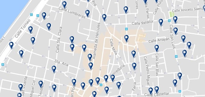 Accommodation in Seville – Alameda – Click on the map to see all available accommodation in this area