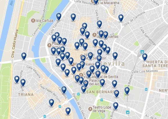 Accommodation in Seville – Casco Antiguo – Click on the map to see all available accommodation in this area