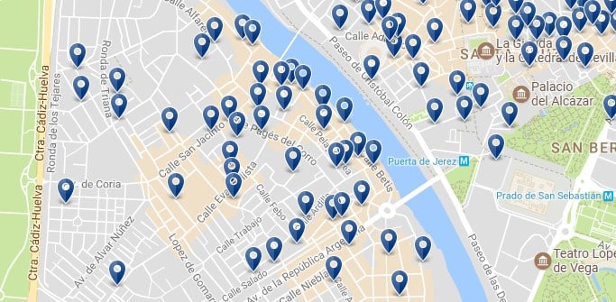 Accommodation in Seville – Triana – Click on the map to see all available accommodation in this area