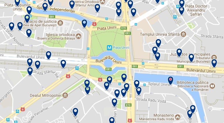 Alojamiento en Bucarest – Centro Cívico y Piata Unirii – Clica sobre el mapa para ver todo el alojamiento en esta zona
