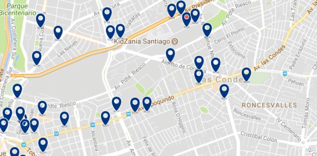 Alojamiento en Las Condes - Clica sobre el mapa para ver todo el alojamiento en esta zona