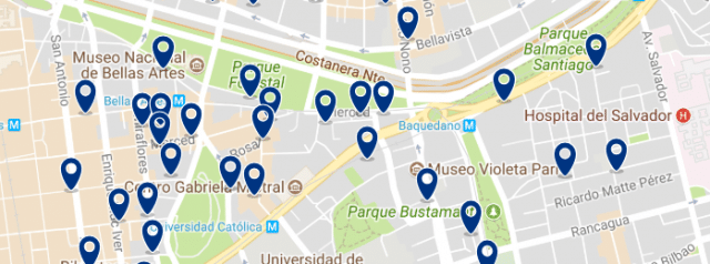Alojamiento en Lastarria - Clica sobre el mapa para ver todo el alojamiento en esta zona