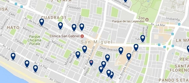Accommodation in San Miguel - Click on the map to see all available accommodation in this area