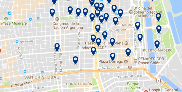 Alojamiento en San Telmo - Clica sobre el mapa para ver todo el alojamiento en esta zona