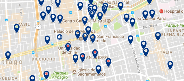 Alojamiento en Santiago Centro - Clica sobre el mapa para ver todo el alojamiento en esta zona