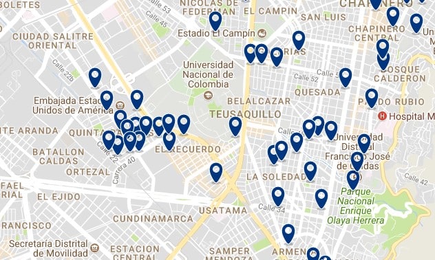 Alojamiento en Teusaquillo - Clica sobre el mapa para ver todo el alojamiento en esta zona