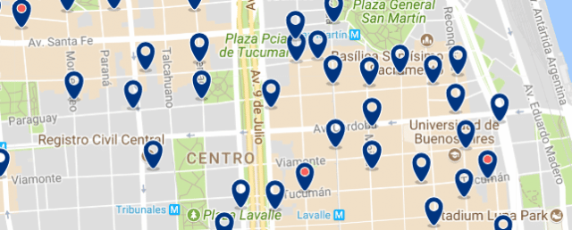 Accommodation in Retiro and Microcentr - Click on the map to see all available accommodation in this area