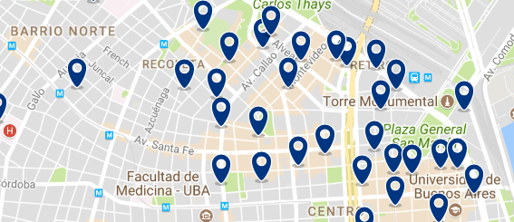 Alojamiento en la Recoleta - Clica sobre el mapa para ver todo el alojamiento en esta zona