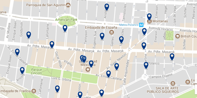 Accommodation in Mexico City - Polanco - Click on the map to see all available accommodation in this area
