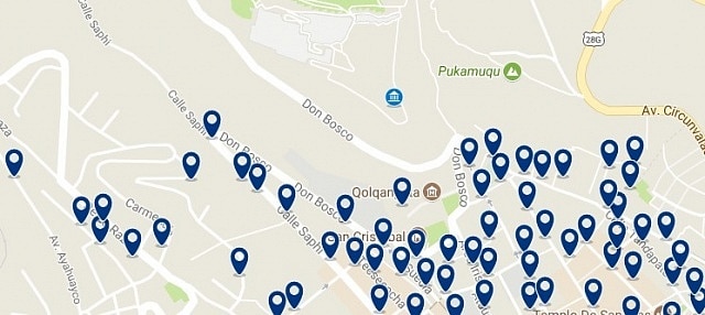 Accommodation around Sacsayhuamán - Click on the map to see all available accommodation in this area