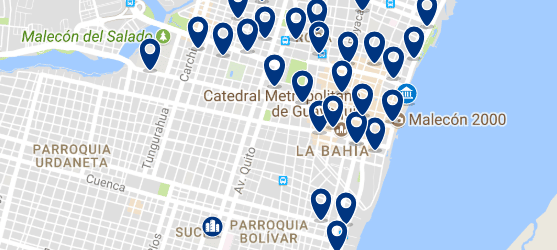 Alojamiento cerca del Malecón 2000 - Clica sobre el mapa para ver todo el alojamiento en esta zona
