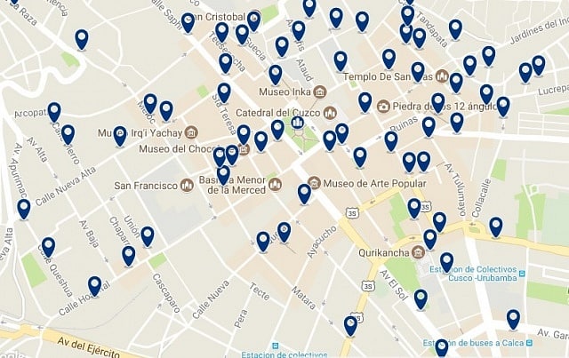 Accommodation in Centro Histórico - Cuzco - Click on the map to see all available accommodation in this area