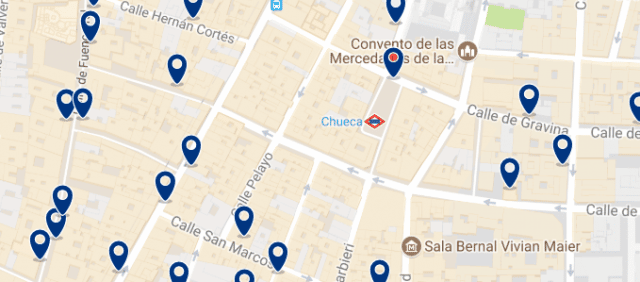 Alojamiento en Chueca - Clica sobre el mapa para ver todo el alojamiento en esta zona