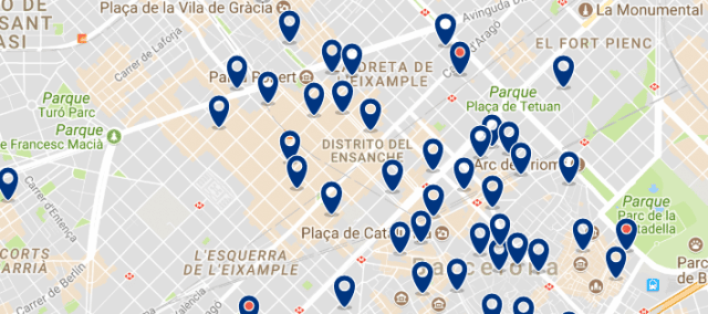 Accommodation in Eixample - Click on the map to see all available accommodation in this area