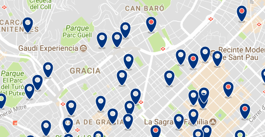 Alojamiento en Gràcia - Clica sobre el mapa para ver todo el alojamiento en esta zona